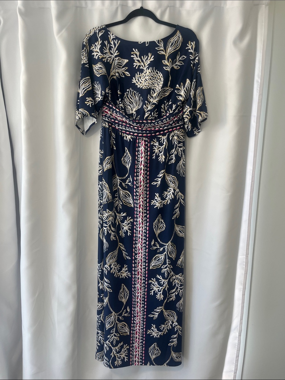 Lilly Pulitzer Navy Maxi Dress with Ivory & Pink Trim